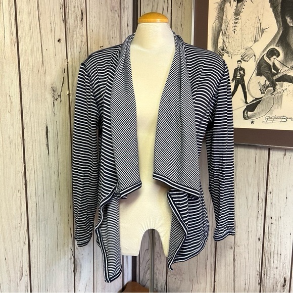Womens Navy Blue and White Striped Slouchy Cardigan  Size Large - Picture 2 of 7